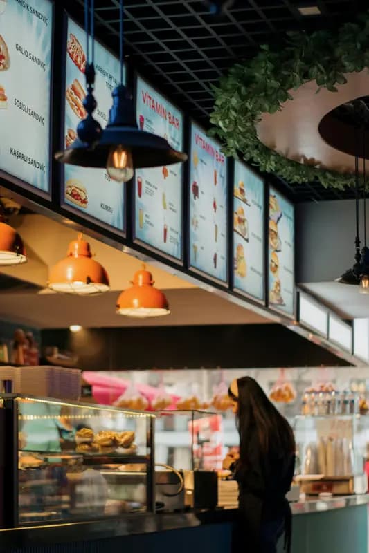 Modern QSR digital ordering kiosk and kitchen